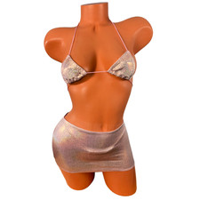 Three piece bikini set Pale Pink sparkle Metallic