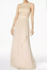 $179 Adrianna Papell Women's Almond Lace Illusion Halter Gown Dress 2M 