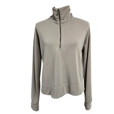 Athleta Quarter Zip Pullover Sweatshirt Taupe Brown Tencel Modal Stretch Size S