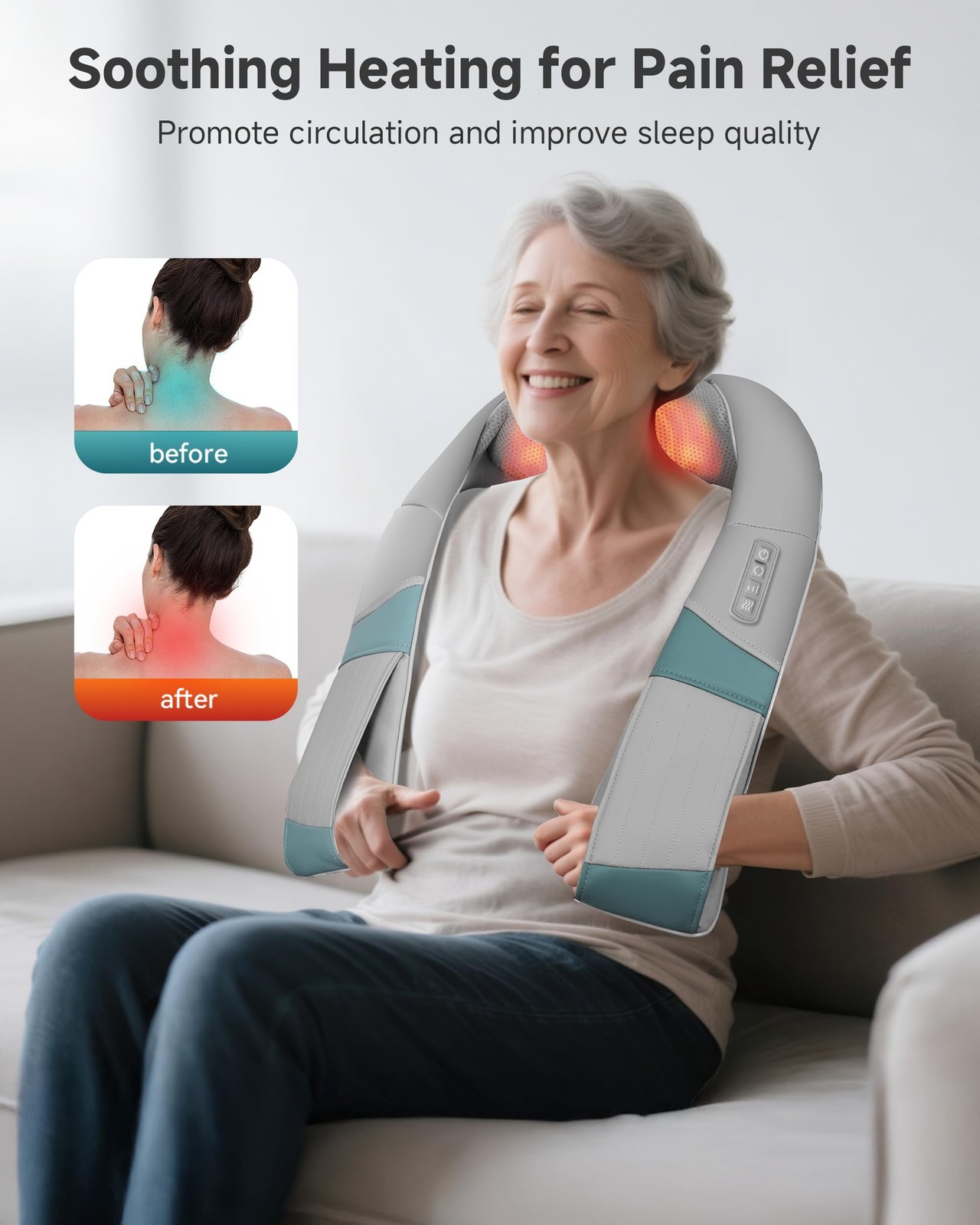 Cordless Neck Massager with Heat, Rechargeable Shiatsu Neck Back Massager for...