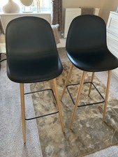 High Bar Stools x 2 Black Faux Leather