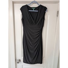 Lauren Ralph Lauren Black Ruched V-Neck Jersey Sheath Dress Womens 10 classic