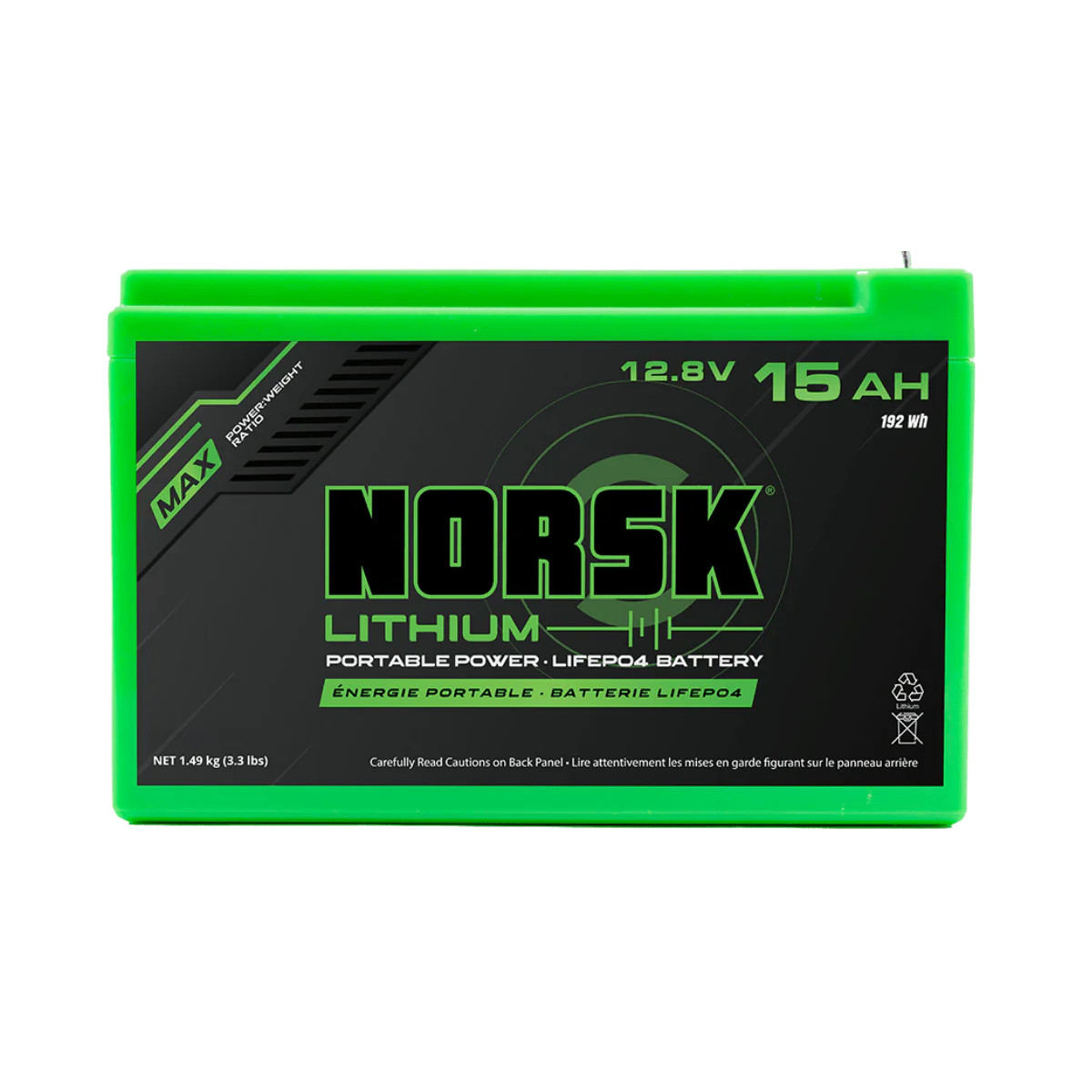 NORSK FISHING 12.8V-15AH-LIFEPO4 BATTERY WITH CHARGER
