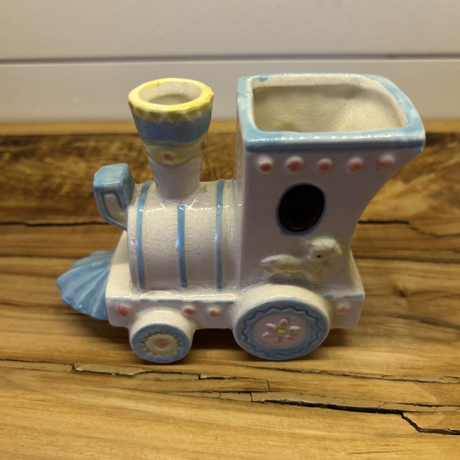 Vintage 1950s-1960s Ceramic Baby Shoe Planter Blue/ Lavender Bow