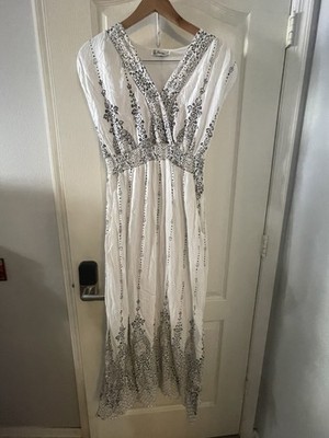 Lapogee Women s White, Black And Silver Maxi Dress Sz M