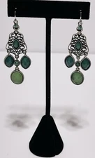 Lia Sophia "St. Tropez" Silver Tone Green Acrylic Chandelier Dangle Earrings
