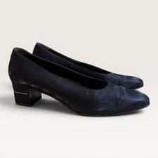 Vintage Salvatore Ferragamo Pumps Heels Womens 7 D Black Shimmer Rhinestone Heel