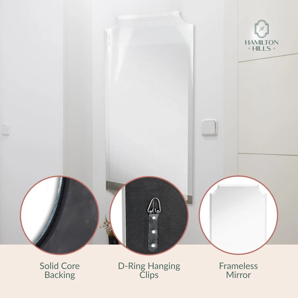 Espejo rectangular festoneado sin marco de 24x36 pulgadas | Curva de borde biselado de 1 pulgada... Foto 4 de 4