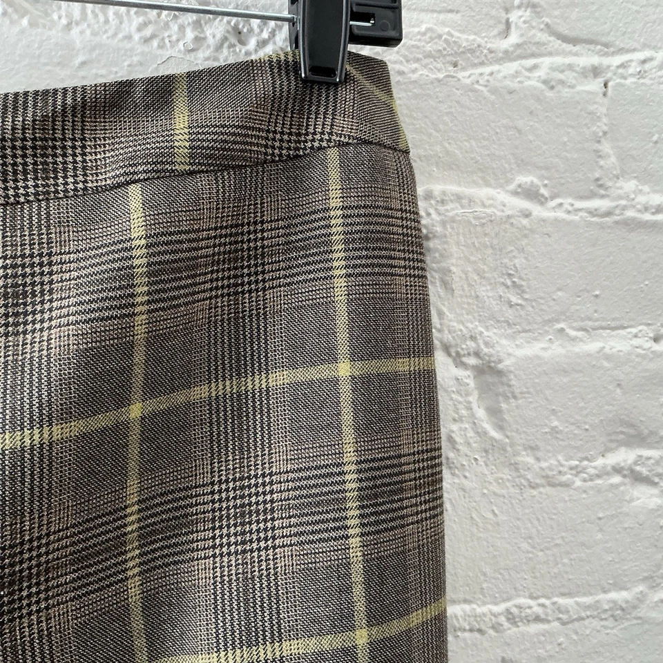 Pantalón Votre Nom Mujer 6 Mezcla Lana Marrón Verde Pata de Gallo Forrado Carrera Foto 3 de 4