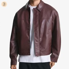 Men’s Burgundy Leather Jacket, Modern Minimalist Sheep Leather Jacket, Classic