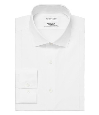 Calvin Klein Mens Solid Button Down Dress Shirt, white, 17-17.5 Neck