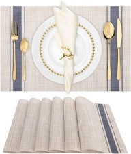 "Manteles Individuales Beige Azul Y Tostado, Juego De 6 Manteles Individuale NEW