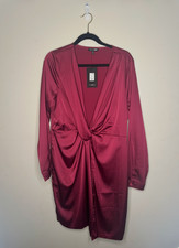 NWT Fashion Nova Sugar Free Satin Long Sleeves Dress Size 1X  Burgundy