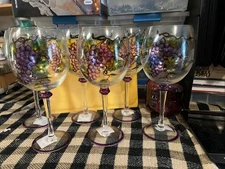 Hand Painted Set Of 6 Wine Goblets/ Glasses