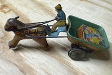 ALPS TIN LITHO HORSE PULLING CART OF FRUIT WITH DRIVER EARLY TOY 4.75'' F-4-1
