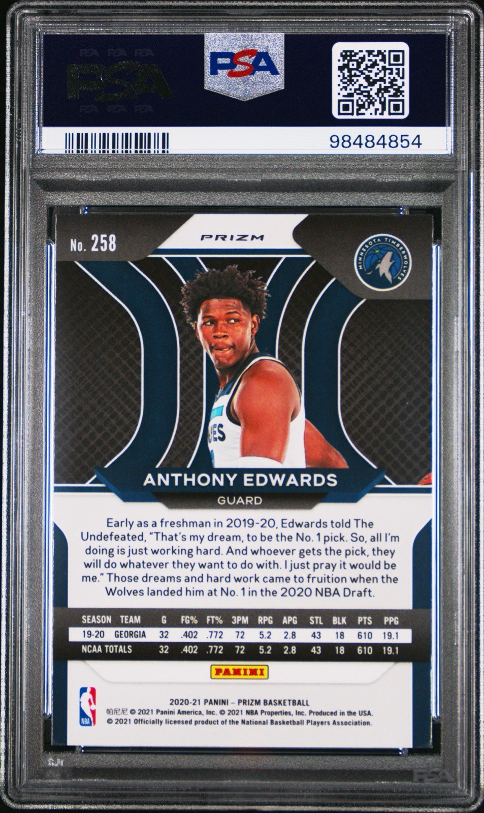 2020-21 Panini Prizm - Anthony Edwards #258 Orange Ice Prizm (RC) view 2