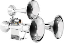 Heavy Duty 12/24V Chrome Train Horn with Triple Brass Trumpets for Loud Sound