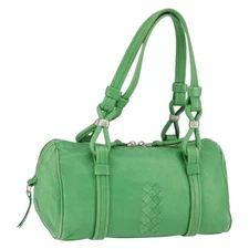 BOTTEGA VENETA INTRECCIATO Mini Boston Bag Leather Green Silver Auth 146946