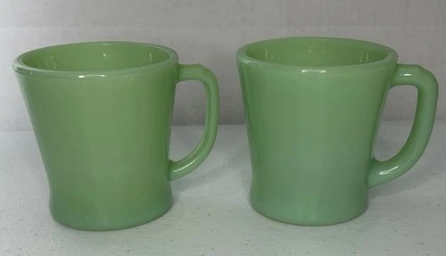 Vtg Jadeite Fire King Mugs D Handle Coffee Tea Cup Ovenware Set of 2