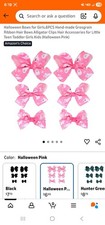 Halloween Bows for Girls,6PCS Grosgrain Ribbon Hair Bows Halloween Pink