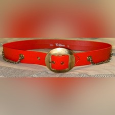 Vintage 60s Fred Rothschild Electric Orange Belt w/ Gold Chains