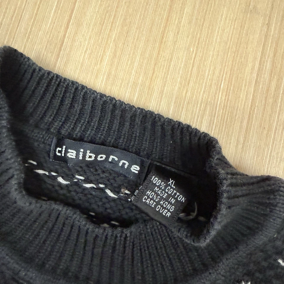 Suéter Vintage Liz Claiborne Birdseye Mujer’s XL Blanco y Negro Pescador Años 90 Foto 3 de 4