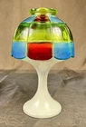 Vintage Westmoreland Stained Glass 8" Fairy Lamp w/ Milk Glass Base
