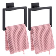 2 PCS Matte Black Towel Ring Stainless Steel Hand Holder Modern Wall Mount
