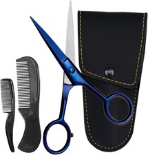 ONTAKI 5" Beard Moustache Scissors Professional German Steel 2 Comb Carrying Pou