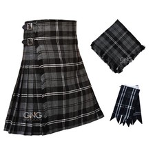 Scottish Hamilton Grey Tartan 8 Yard Kilt with Matching Flashes and Fly Plaid