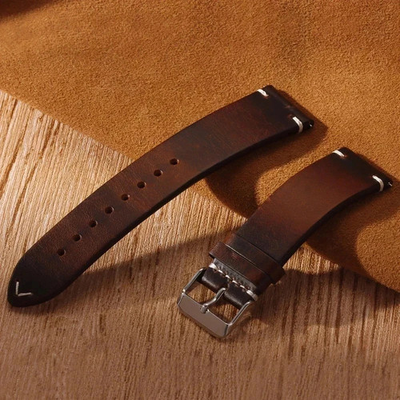 #ad Retro Oil Wax Genuine Leather Watch Band 18 19 20 21 22 24mm Thin Cowhide Strap $10.99