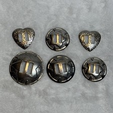 6pc Lot Slot Conchos 1.5?, 1?, Round, Heart Silver