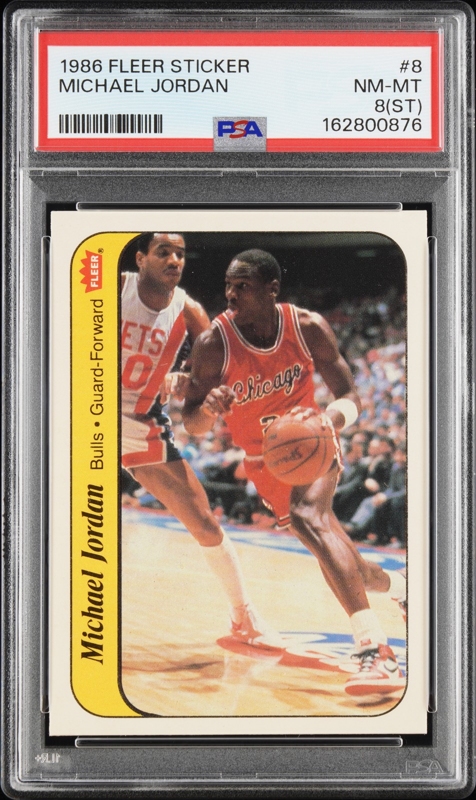1986 FLEER STICKER #8 MICHAEL JORDAN ROOKIE RC PSA 8 ST