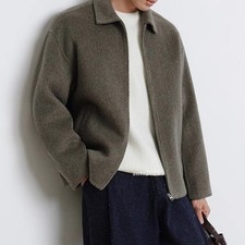 Winter New Men's Double Sided Wool Coat New Short Lapel Collar Zipper Warm Coat