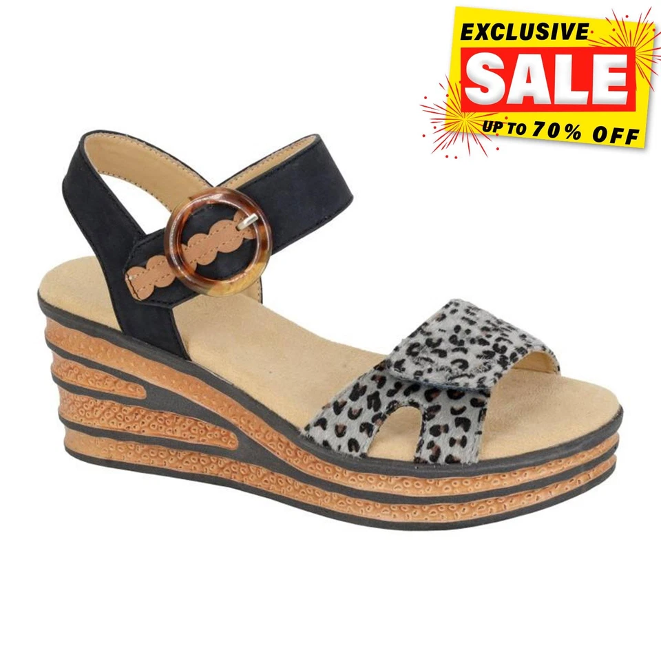 Cipriata Danta Womens Fashion Designer Leopard Heel Wedge Sandal Black