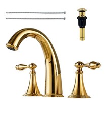 Polished Gold Bathroom Sink Faucet, Brass Widespread Faucet, 3 Hole, 2 Handle...