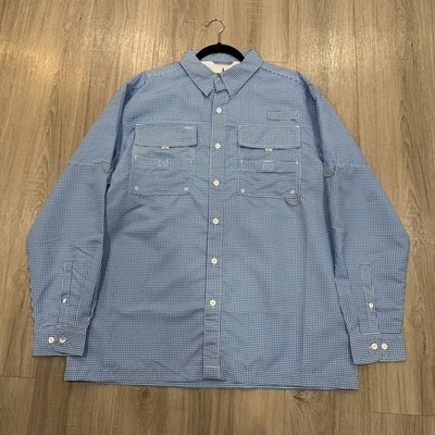 NWT Habit 40+ SOLAR-FACTOR Marlin Blue Check Size L Outdoor Fishinf Shirt