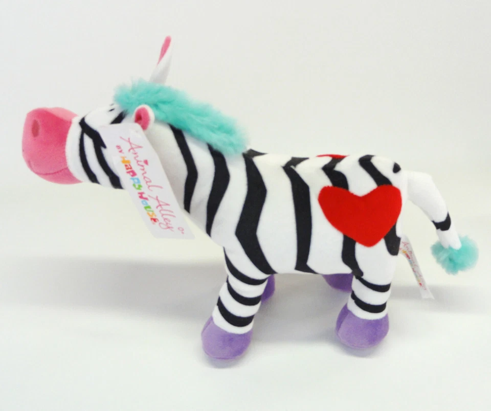 Toys R Us Zebra Pelúcia Colorida Rosa Nariz Coração Vermelho 2008 11 Polegadas Beco Animal - Imagem 3 de 4