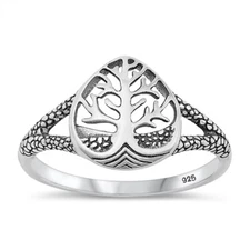 925 Sterling Silver Tree Ring Nature Fashion Band 12.6mm Size 5-10