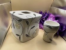 2 Pc Sheree- Porcelain Bath Tissue Box Cover Matching Cup sm Touch Up