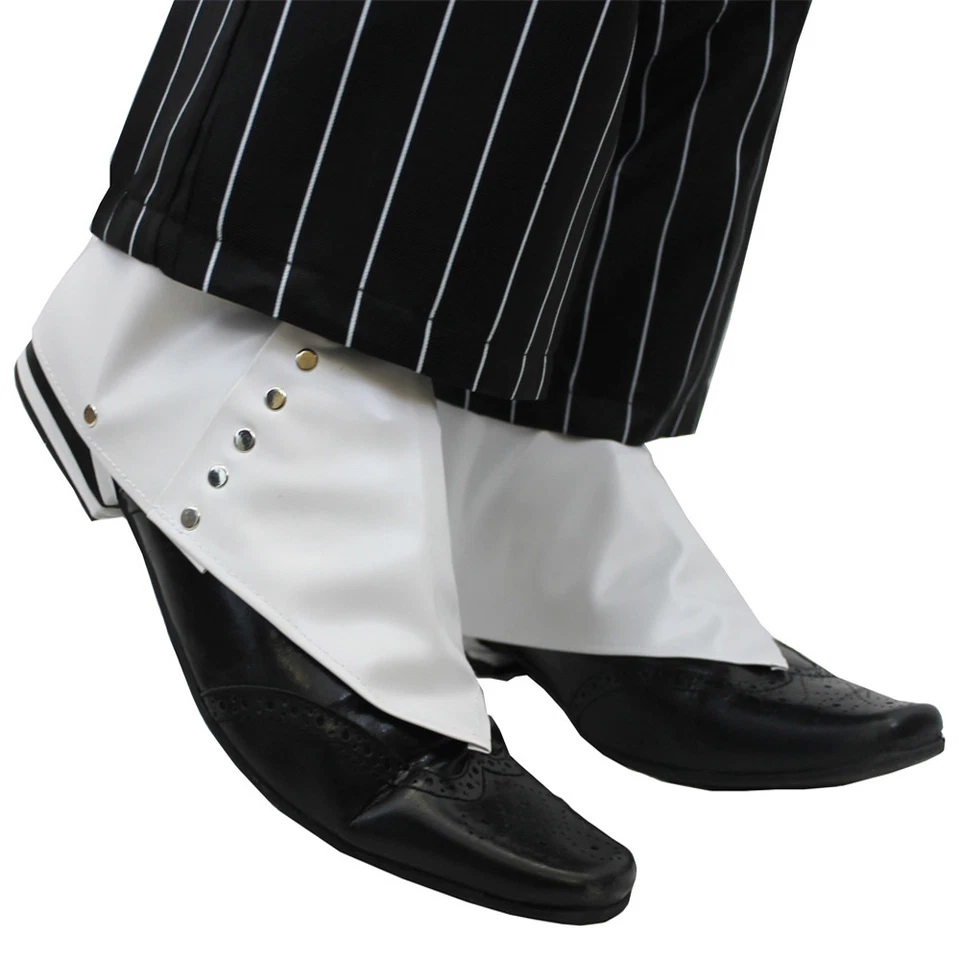 ILOVEFANCYDRESS GANGSTER SPATS WHITE 1920'S SHOE COVERS AL CAPONE FANCY DRESS COSTUME ACCESSORY