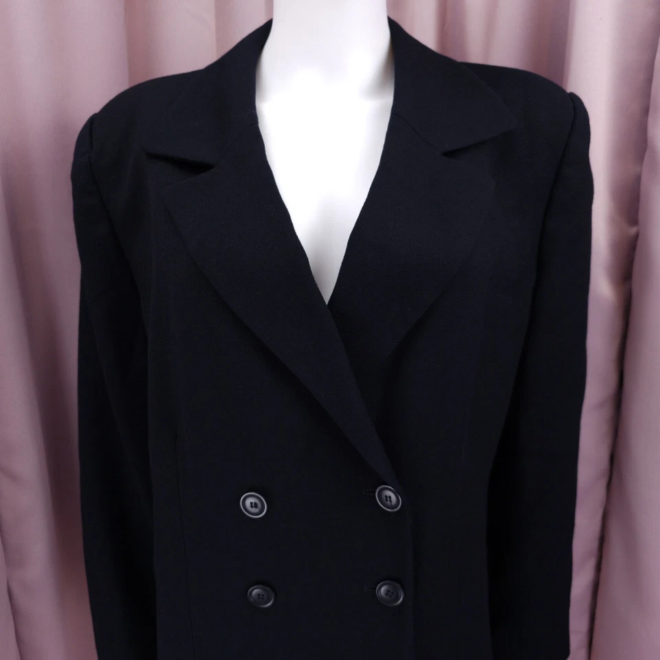 '90s Y2K Rena Rowan Women's Black Wool Double Breasted Blazer Jacket 16W - Image 3 of 4
