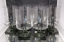 6 Vtg Federal Glass Nordic Midnight Smoke Pedestal Juice Glasses Square Bottom