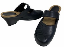 Naturalizer Mule Black Leather Wedge Heel Waverly Clog Adjustible Womens 9.5