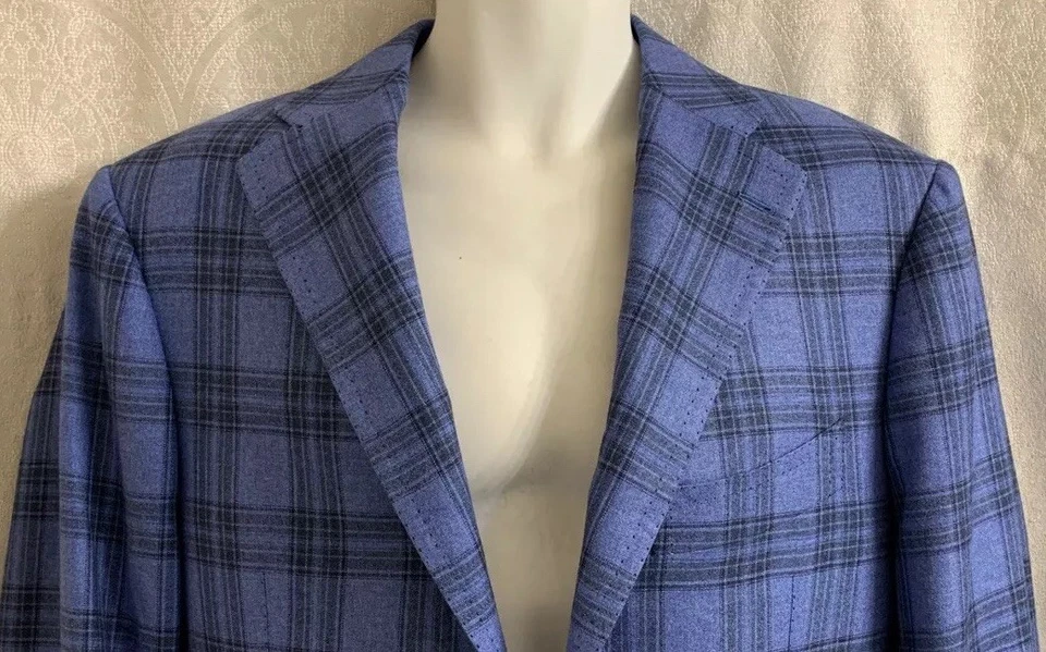 Chaqueta deportiva para hombre Cesare Attolini talla 42 azul y negro a cuadros, seda y cachemir Foto 3 de 4