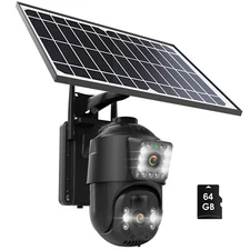 4MP Solar Security Camera Wireless 2K Outdoor Dual Lens PTZ 2-Way Audio + 64GB