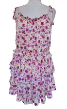 MISA Los Angeles Eliana Mini Dress M Women Multicolor Floral Print Satin Tiered