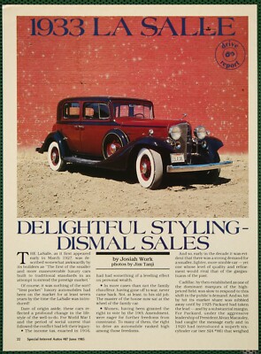 Cadillac 1933 La Salle Design Features Specs Vintage Pictorial Article 1985