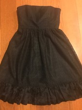 Nine West Black Strapless Lace Dress Pleated Silk Hem, Corset Boning, Sz. 2