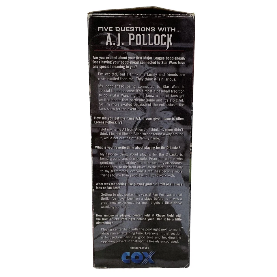 AJ Pollock Arizona Diamondbacks Star Wars Day 2015 Bobblehead Autographed Signed - Image 4 of 4